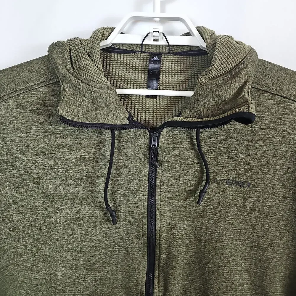 Adidas Terrex Hooded Jacket Mens Large Green Full Zip Waffle Grid Athletic